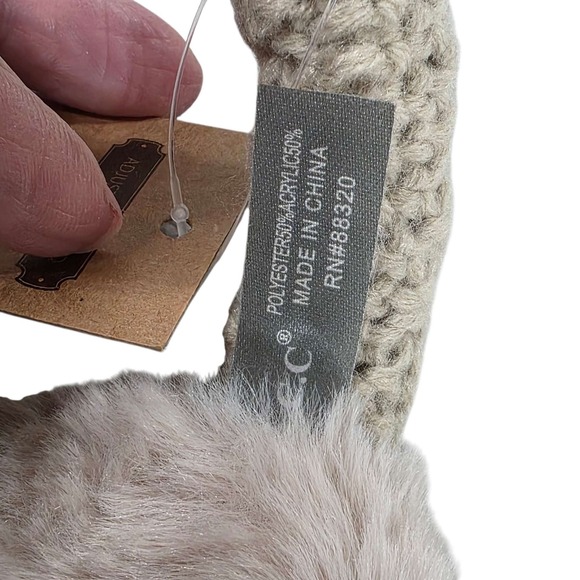 C.C. Cable Knit Faux Fur Earmuffs Beige Adjustable Winter Warm New Outdoors - Picture 2 of 10